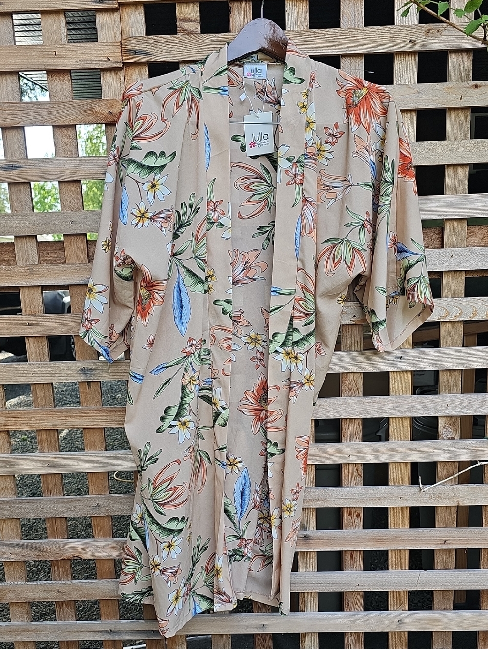 Lulla Beige Floral Duster with Multicolor Blooms